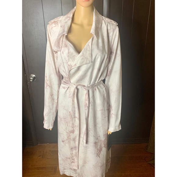 💫HP‼️💫 NWT BADGLEY MISCHKA Tie Dye Lyocell Trench Coat, Sunrise/White, Sz M-XL - Picture 10 of 12